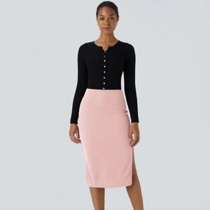 NWT Halara Ribbed High Waisted Bodycon Midi Casual Skirt, Medium, Mellow Rose